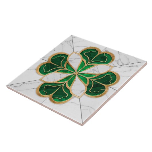 Vierblättriges Kleeblatt - Grüner und weißer Marmo Fliese (Seite)