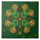 Vierblättriges Kleeblatt - grünes und goldenes Mos Fliese (Vorderseite)