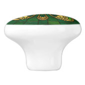 Vierblättriges Kleeblatt - grünes und goldenes Mos Keramikknauf (Seitenansicht)