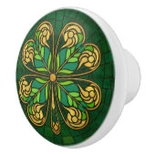 Vierblättriges Kleeblatt - grünes und goldenes Mos Keramikknauf (Rechts)