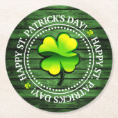 vierblättriges Kleeblatt Happy St. Patrick Day Runder Pappuntersetzer (Vorderseite)