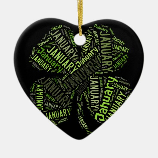 Vierblättriges Kleeblatt Januar Keramikornament (Vorne)