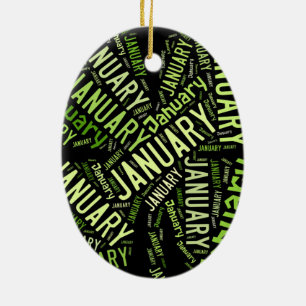 Vierblättriges Kleeblatt Januar Keramikornament