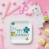 vierblättriges Kleeblatt Kleeblatt Happy Birthday Pappteller (Party)