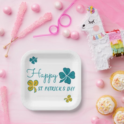 vierblättriges Kleeblatt Kleeblatt Happy St. Patri Pappteller (Party)