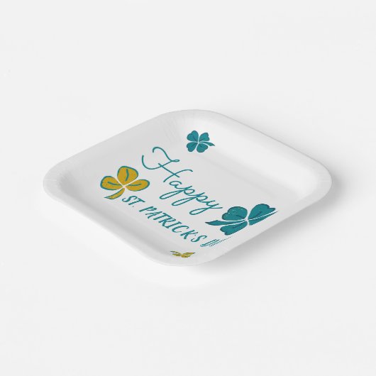 vierblättriges Kleeblatt Kleeblatt Happy St. Patri Pappteller (Gewinkelt)