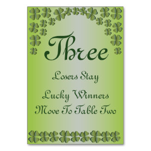 vierblättriges Kleeblatt Lucky Irish Table Card #3 Tischnummer