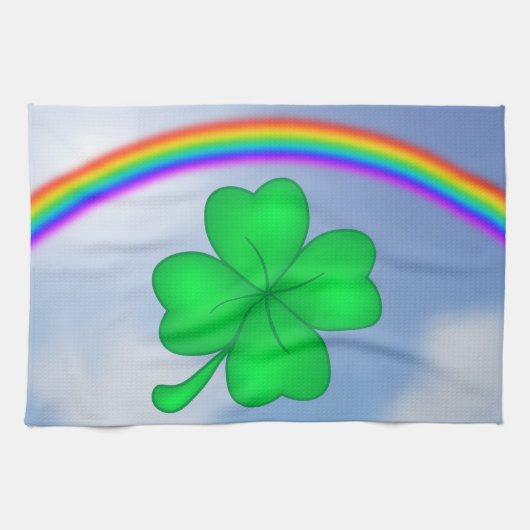 Vierblättriges Kleeblatt mit Regenbogen Küchentuch (Horizontal)