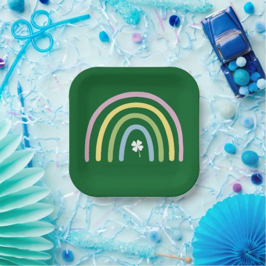 vierblättriges Kleeblatt Rainbow St Patrick's Day Pappteller (Party)