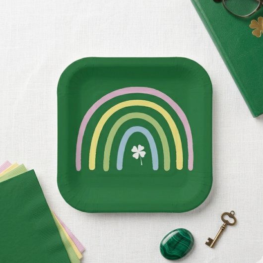 vierblättriges Kleeblatt Rainbow St Patrick's Day Pappteller