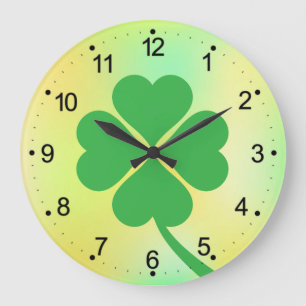 vierblättriges Kleeblatt St. Patrick's Day Design- Große Wanduhr