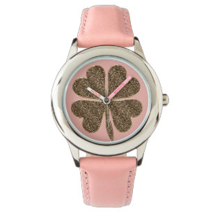 Vierblättriges Kleeblatt Viel Glück Symbol Rosa Go Armbanduhr