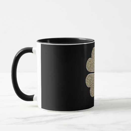 Vierblättriges Kleeblatt Viel Glück-Symbol Schwarz Tasse (Links)