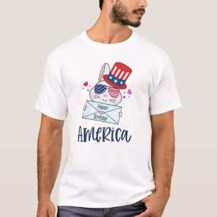 Vierder-Juli-Hase mit USA-Flagge-Sonnenbrille T-Shirt