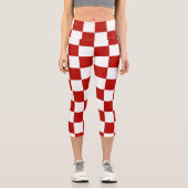 Viereck rotes, weißes Retro-Quadrat Capri Leggings (Vorderseite)