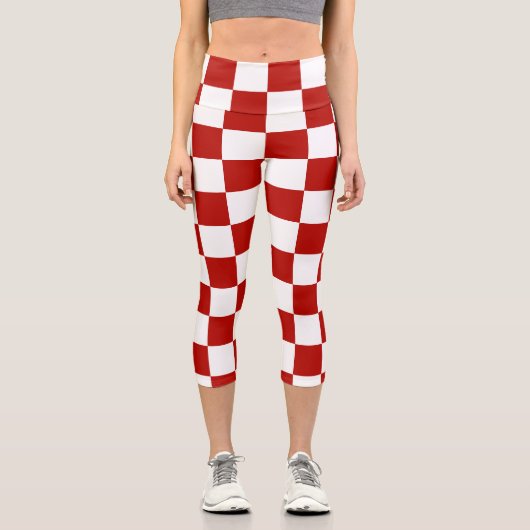 Viereck rotes, weißes Retro-Quadrat Capri Leggings (Vorderseite)