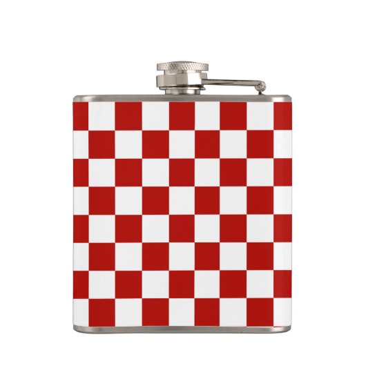 Viereck rotes, weißes Retro-Quadrat Flachmann (Rückseite)