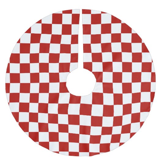 Viereck rotes, weißes Retro-Quadrat Polyester Weihnachtsbaumdecke (Vorderseite)