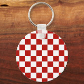 Viereck rotes, weißes Retro-Quadrat Schlüsselanhänger (Vorderseite)