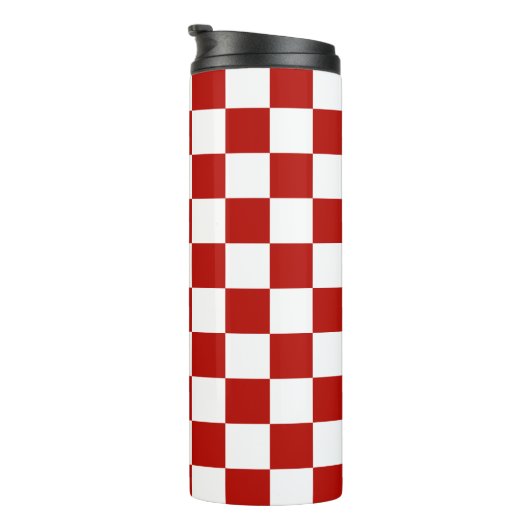 Viereck rotes, weißes Retro-Quadrat Thermosbecher (Nach rechts gedreht)