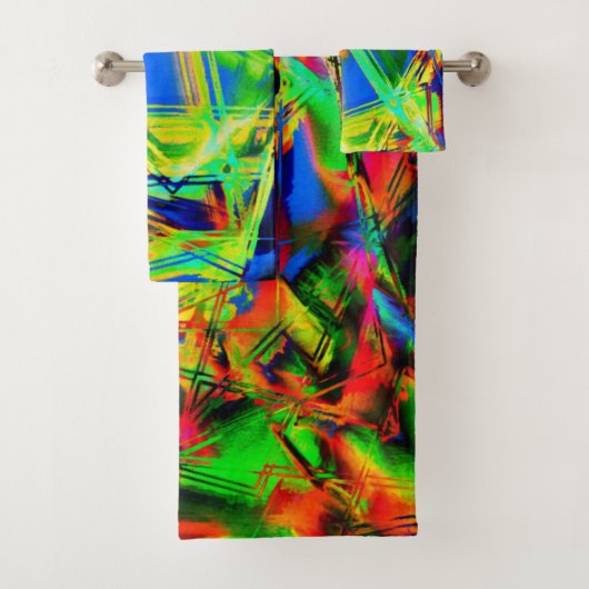 Viereckige Quadrate mit grünen bunten Pinselstrich Badhandtuch Set (Insitu)