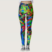 Viereckige Quadrate mit grünen bunten Pinselstrich Leggings (Vorderseite)