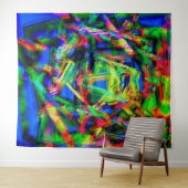 Viereckige Quadrate mit grünen bunten Pinselstrich Wandteppich (Beispiel (Horizontal))