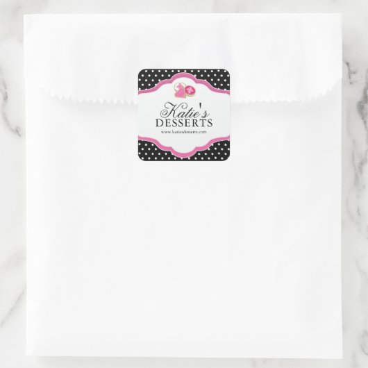 Viereckige schwarz-rosa Bäckerei - Aufkleber (Tasche)
