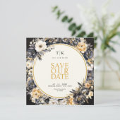 Viereckige Schwarz-Weiß-Schriftzüge Save the Date  (Stehend Vorderseite)