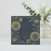 viereckige Sonnenblume, gelbe Hochzeit Einladung (Stehend Vorderseite)