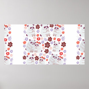 Viereckiges Poster mit niedlichen Pandas Paare in