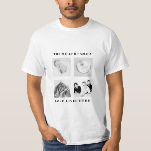 Vierer-Foto-Collage-Skript-Monogramm T-Shirt