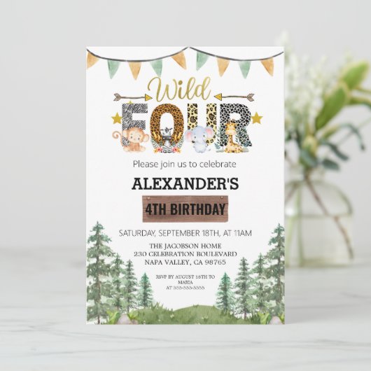 Vierer Geburtstagsparty Einladung (Stehend Vorderseite)