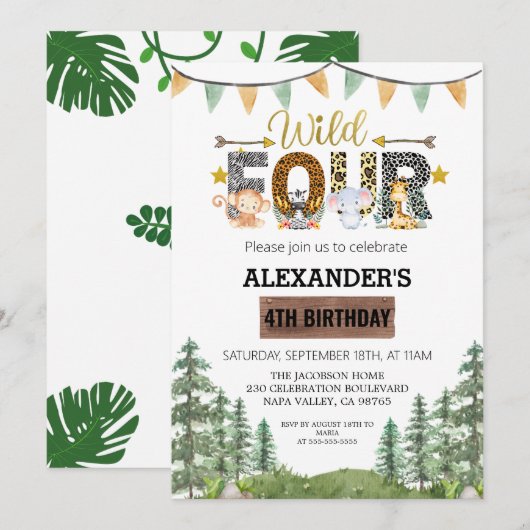 Vierer Geburtstagsparty Einladung (Vorne/Hinten)