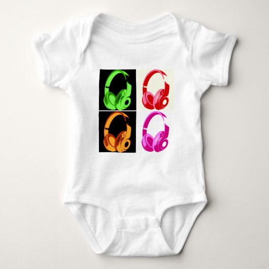 Vierfarbige Kopfhörer Pop Art Head Telefon Baby Strampler (Vorderseite)