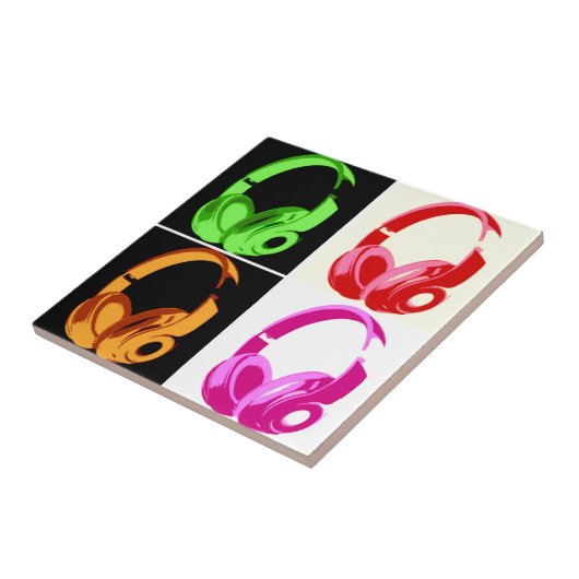 Vierfarbige Kopfhörer Pop Art Head Telefon Fliese (Seite)