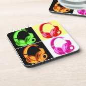 Vierfarbige Kopfhörer Pop Art Head Telefon Getränkeuntersetzer (Linke Seite)