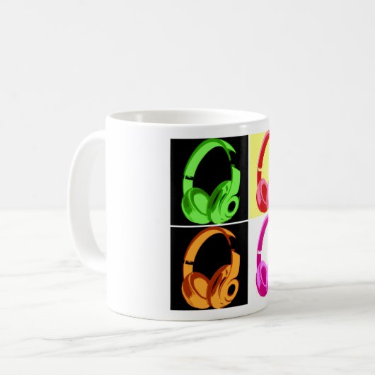 Vierfarbige Kopfhörer Pop Art Head Telefon Kaffeetasse (Vorderseite Links)