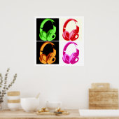 Vierfarbige Kopfhörer Pop Art Head Telefon Poster (Küche)