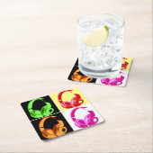 Vierfarbige Kopfhörer Pop Art Head Telefon Rechteckiger Pappuntersetzer (Vor Ort)