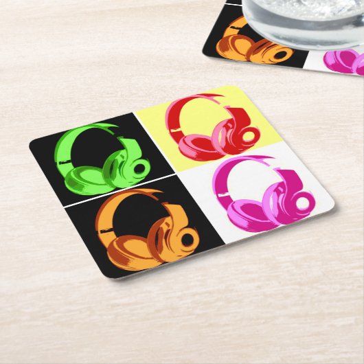 Vierfarbige Kopfhörer Pop Art Head Telefon Rechteckiger Pappuntersetzer (angewinkelt)