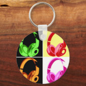 Vierfarbige Kopfhörer Pop Art Head Telefon Schlüsselanhänger (Vorderseite)