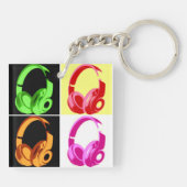 Vierfarbige Kopfhörer Pop Art Head Telefon Schlüsselanhänger (Rückseite)