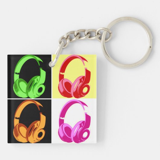 Vierfarbige Kopfhörer Pop Art Head Telefon Schlüsselanhänger (Rückseite)
