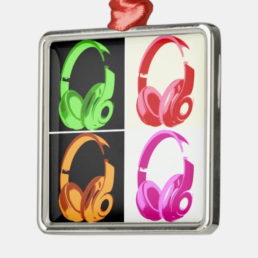 Vierfarbige Kopfhörer Pop Art Head Telefon Silbernes Ornament (Links)