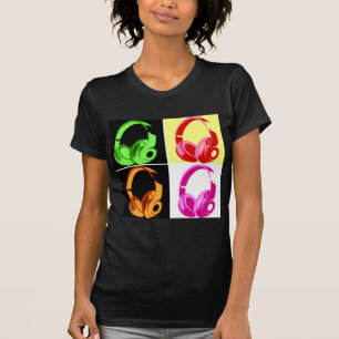 Vierfarbige Kopfhörer Pop Art Head Telefon T-Shirt
