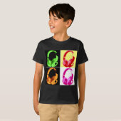 Vierfarbige Kopfhörer Pop Art Head Telefon T-Shirt (Vorne ganz)