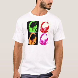 Vierfarbige Kopfhörer Pop Art Head Telefon T-Shirt