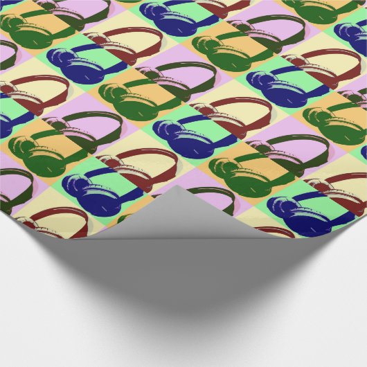Vierfarbige Pop Art Kopfhörer Geschenkpapier (Ecke)