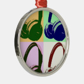 Vierfarbige Pop Art Kopfhörer Ornament Aus Metall (Rechts)